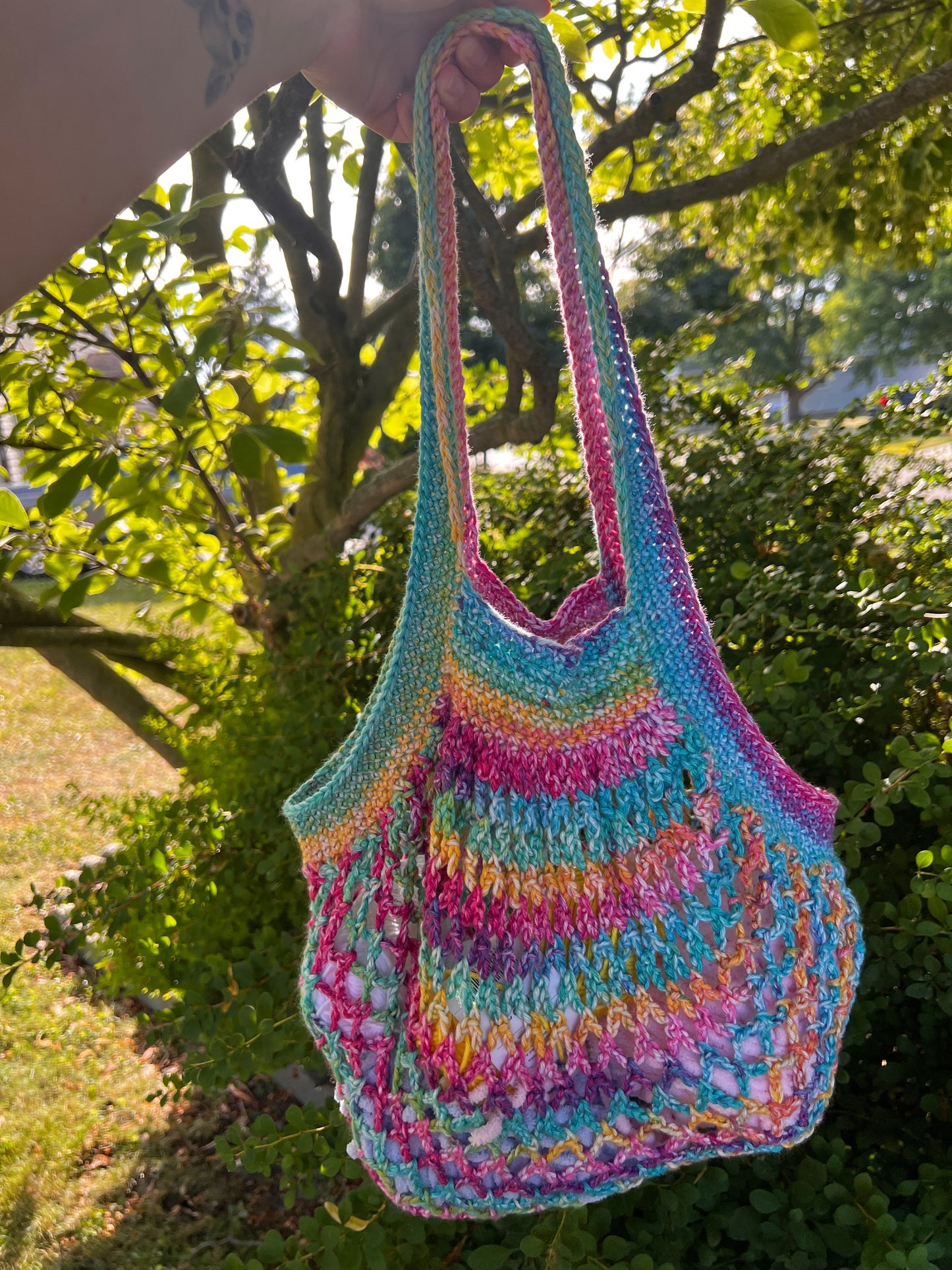Rainbow Crochet Mesh Market Bag