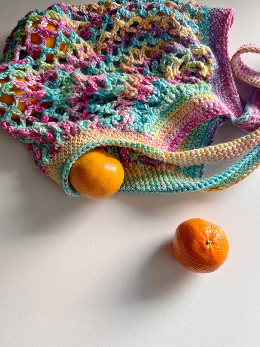 Rainbow Crochet Mesh Market Bag