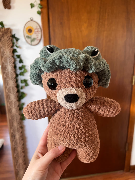 Bear in a Frog Hat Crochet Plushie