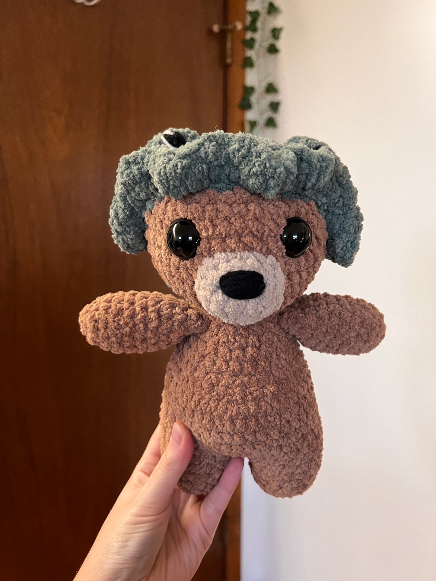 Bear in a Frog Hat Crochet Plushie