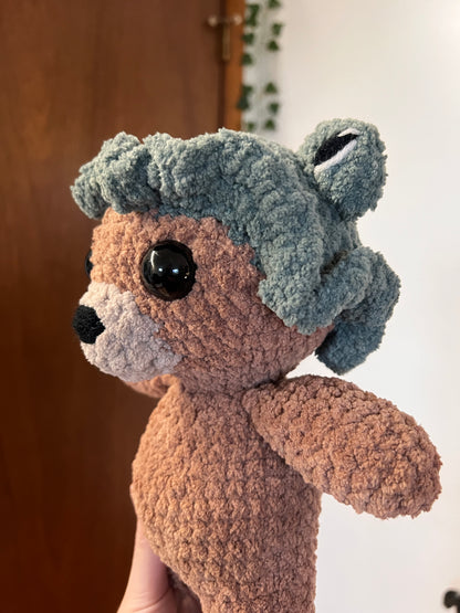 Bear in a Frog Hat Crochet Plushie