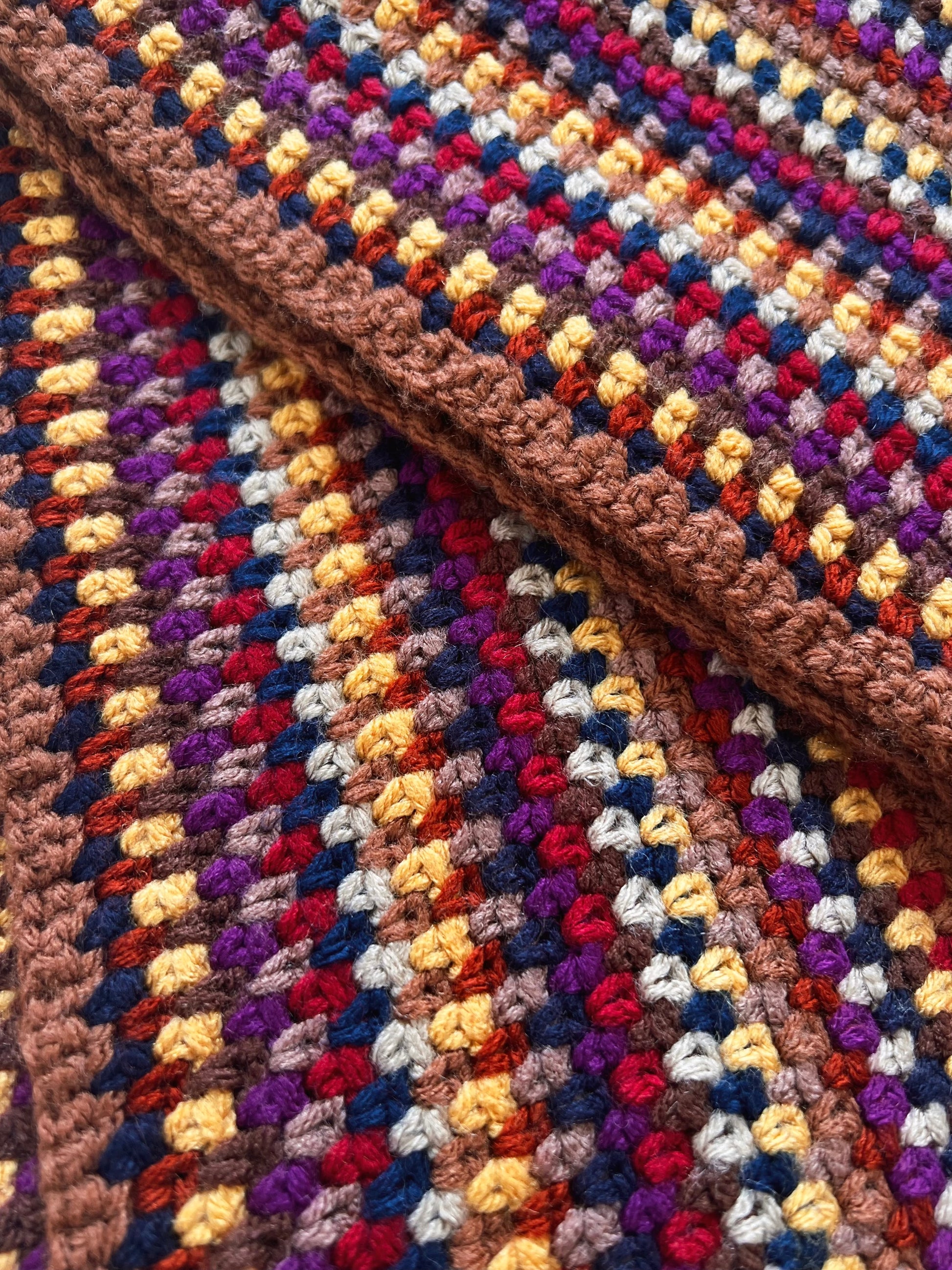 Close-up of a multicolored crocheted scarf